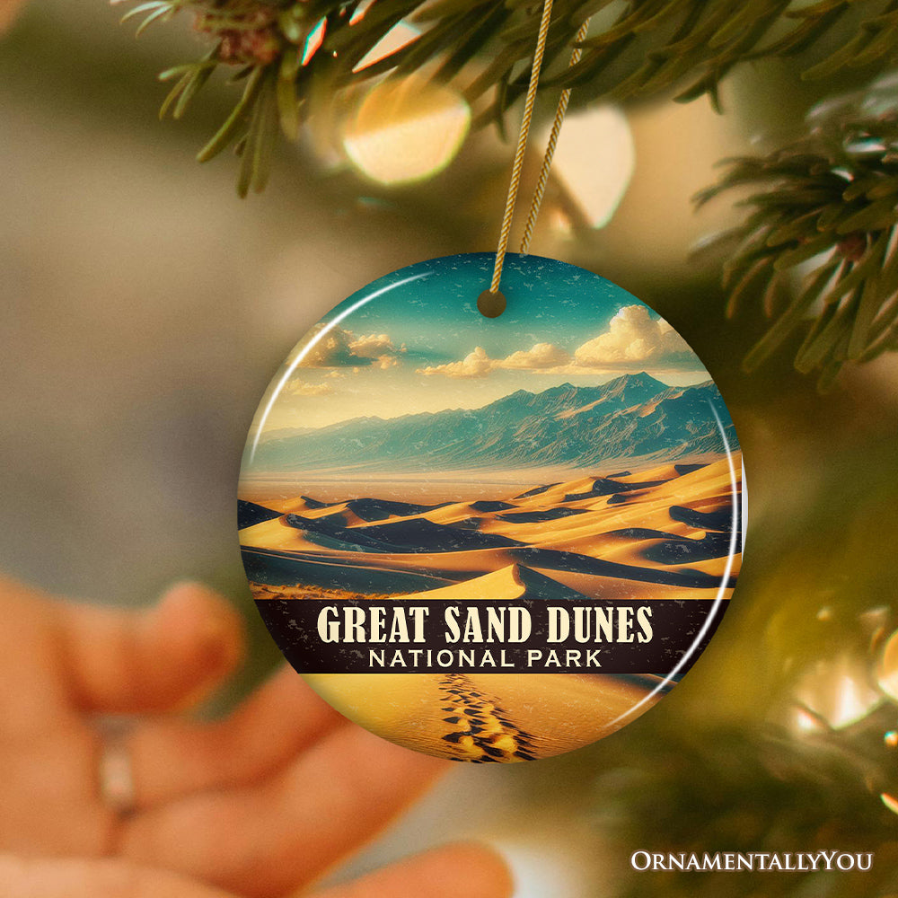 Great Sand Dunes National Park Ornament, Colorado Rolling Dunes and Mountain Backdrop Christmas Keepsake and Travel Souvenir