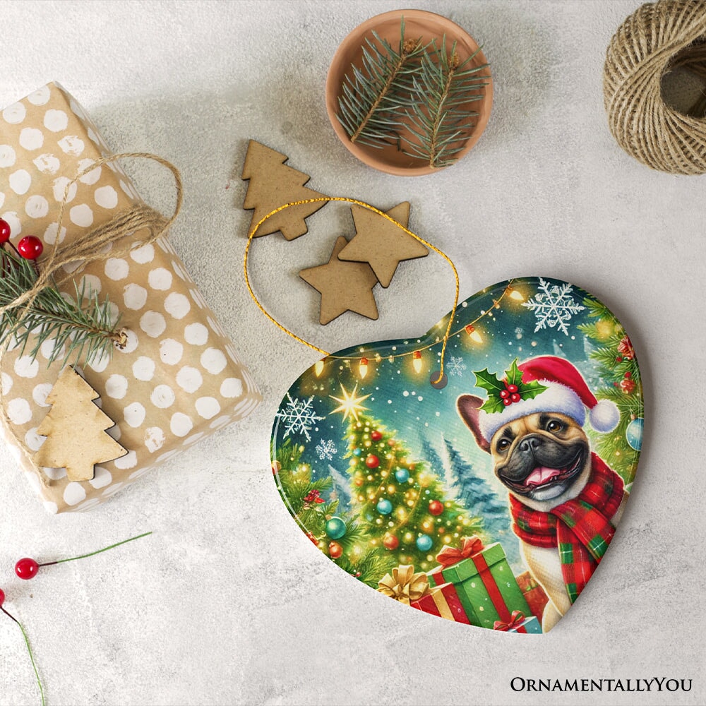 Frosty French Bulldog Ornament, Charming Pup Decoration for Magical Christmas