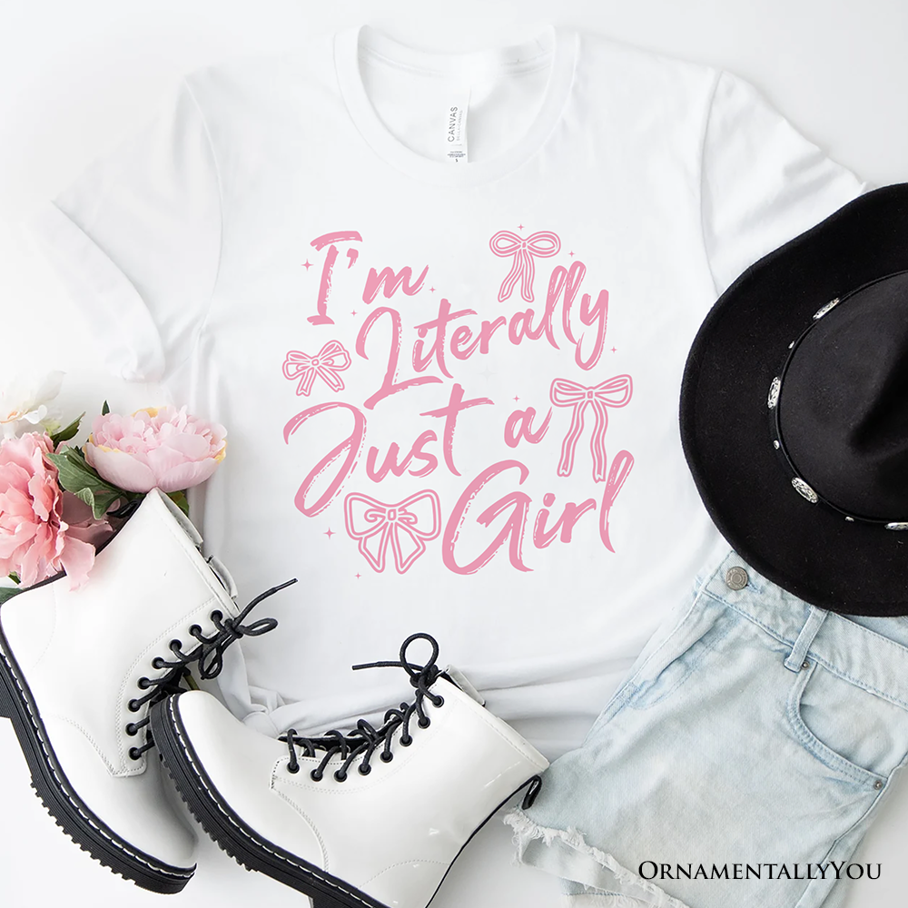 I'm Literally Just a Girl T-Shirt, Trendy White and Black Coquette Bow Tee for Girly Aesthetics