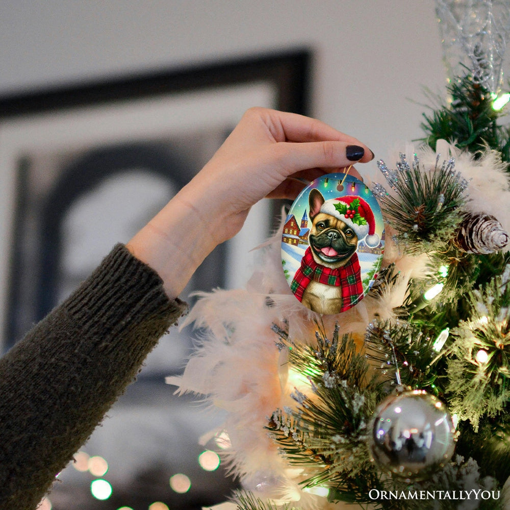 Frosty French Bulldog Ornament, Charming Pup Decoration for Magical Christmas