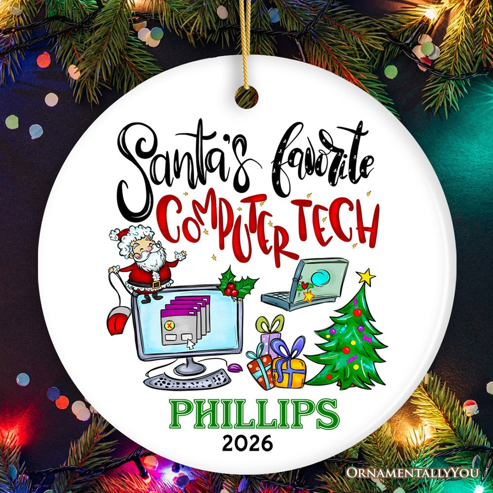 Joyful Santa's Favorite Computer Tech Personalized Ornament, Custom Technology Worker Holiday Gift