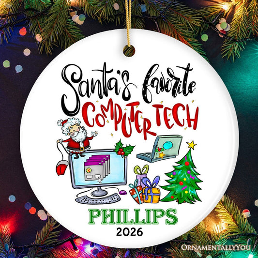 Joyful Santa's Favorite Computer Tech Personalized Ornament, Custom Technology Worker Holiday Gift
