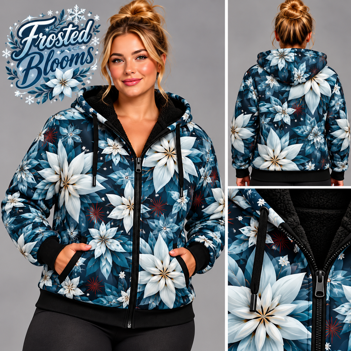 Frosted Blooms-FLEECE LINED HOODED JACKET-PREORDER CLOSING 11/9, ETA LATE JAN.