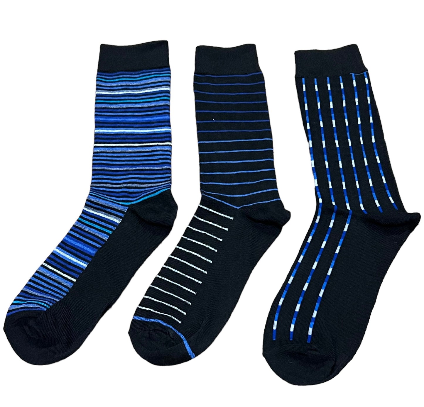 Stripes Assortment Fashion Socks in Black 3pr Pack