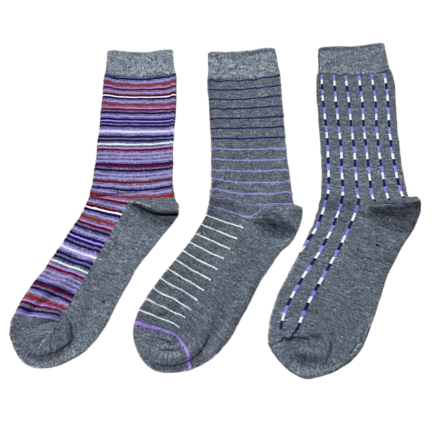 Stripes Assortment Fashion Socks in Grey 3pr Pack