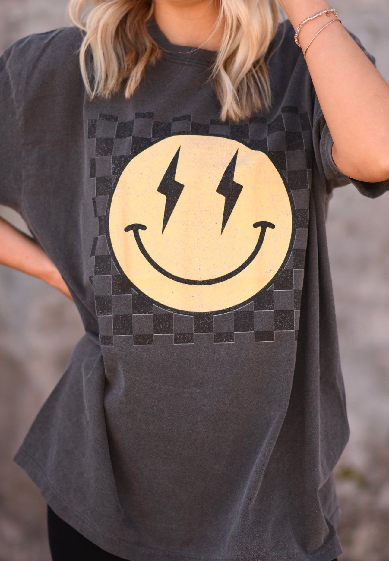 Vintage Checkered Smiley Graphic Tee
