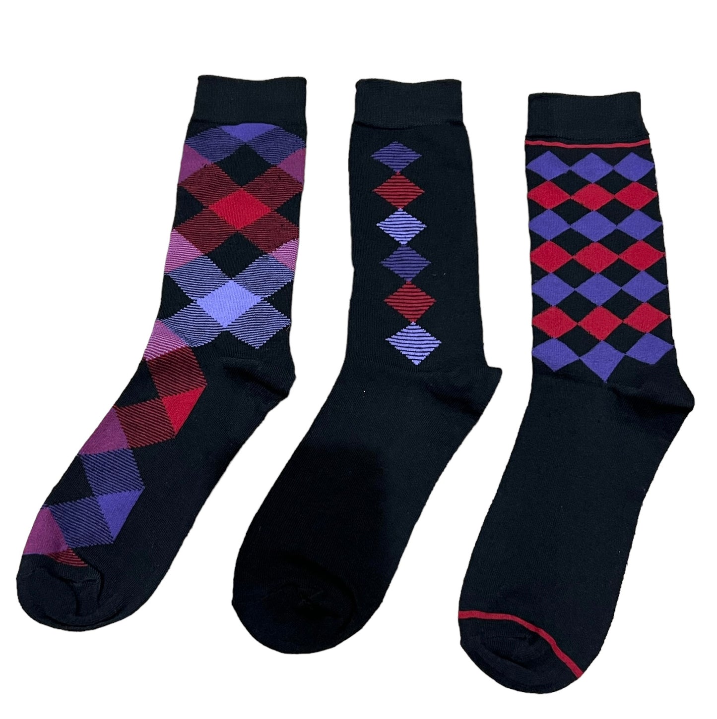 Argyle Assortment Fashion Socks in Black 3pr Pack