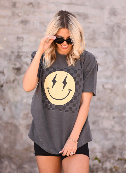 Vintage Checkered Smiley Graphic Tee