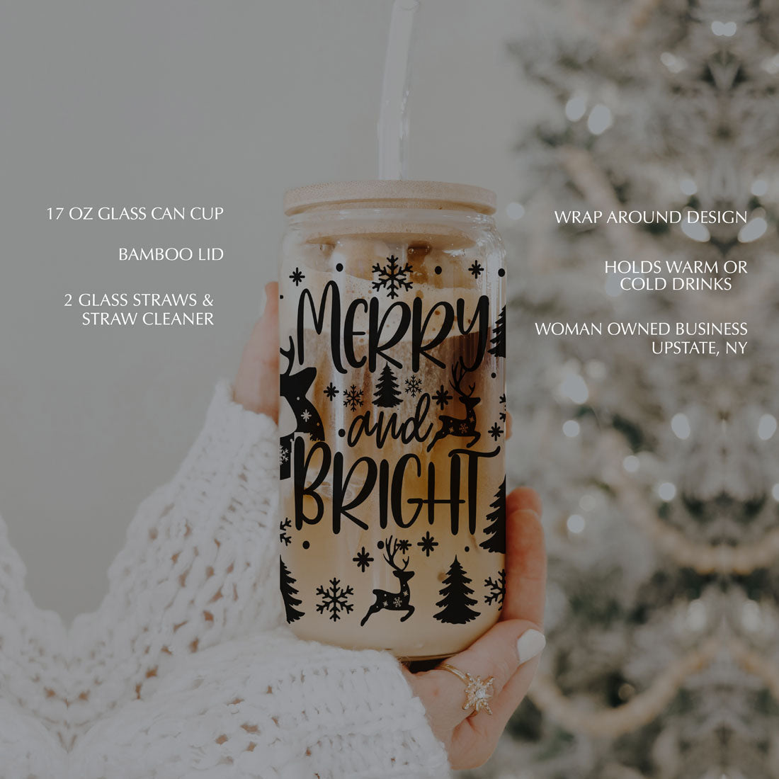 Holiday Funny Insulated Tumbler 17oz Tree Tops Glisten Children Don't Listen Coffee Cup
