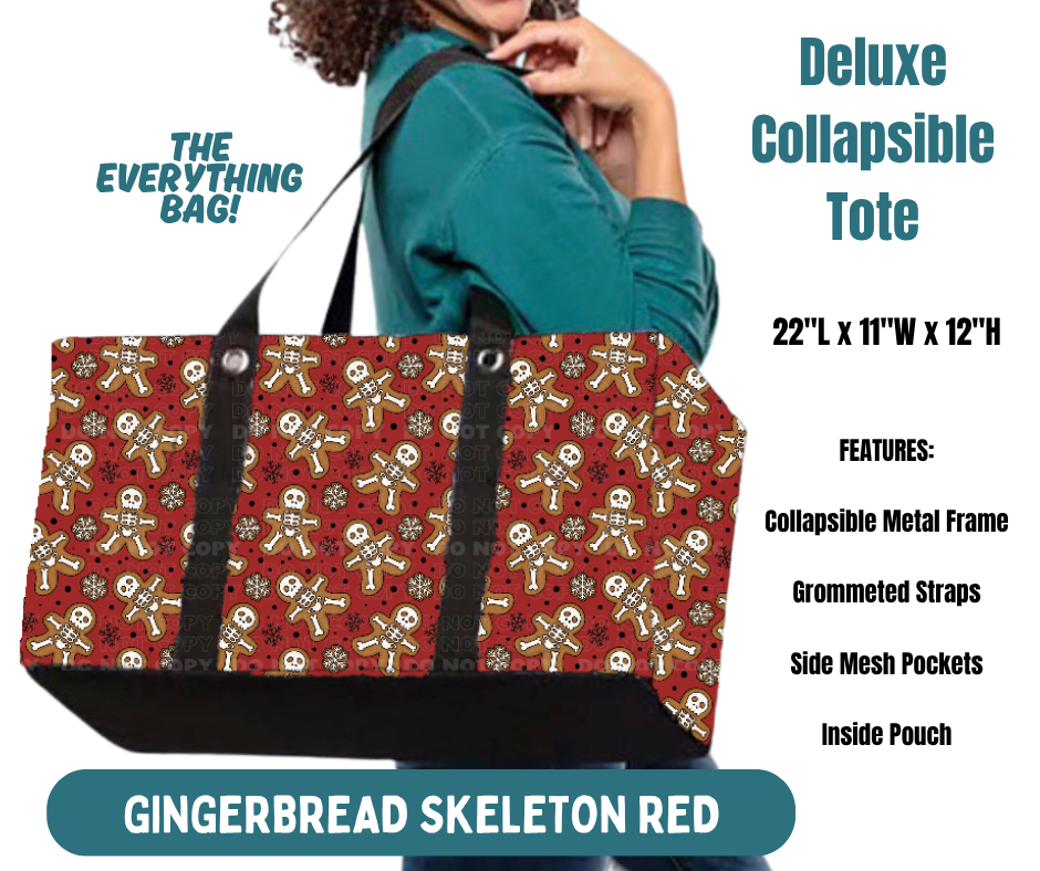 Preorder! Closes 8/13. ETA Nov. Gingerbread Skeleton Red Collapsible Tote