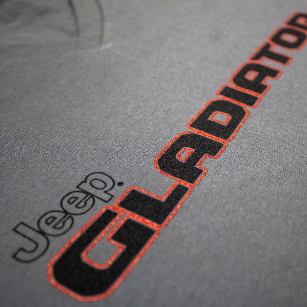 Mens/Unisex V-neck Jeep® Gladiator Red/Black T-Shirt - Slate Grey
