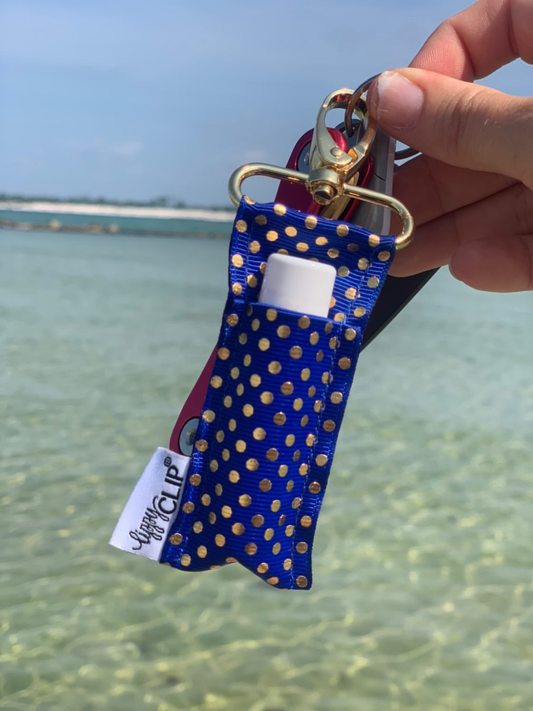 Gold Dots on Royal LippyClip® Lip Balm Holder