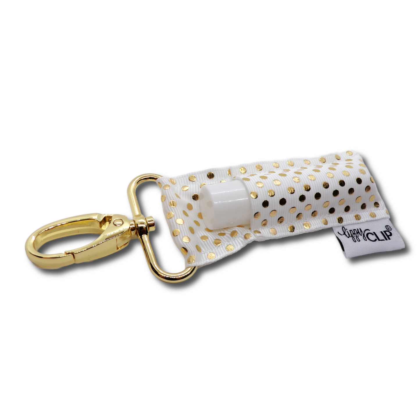 Gold Dots on White LippyClip® Lip Balm Holder