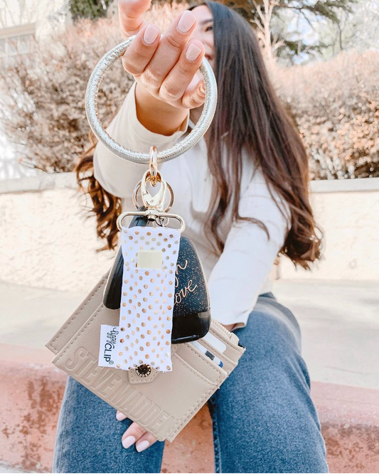 Gold Dots on White LippyClip® Lip Balm Holder