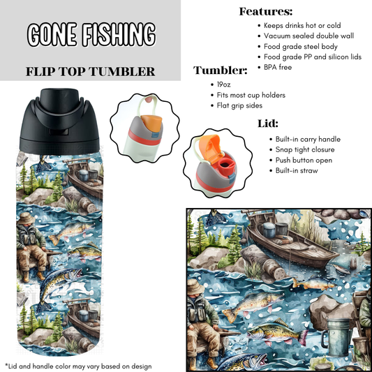 Preorder! Closes 6/2. ETA Aug. Gone Fishing Flip Top Tumbler