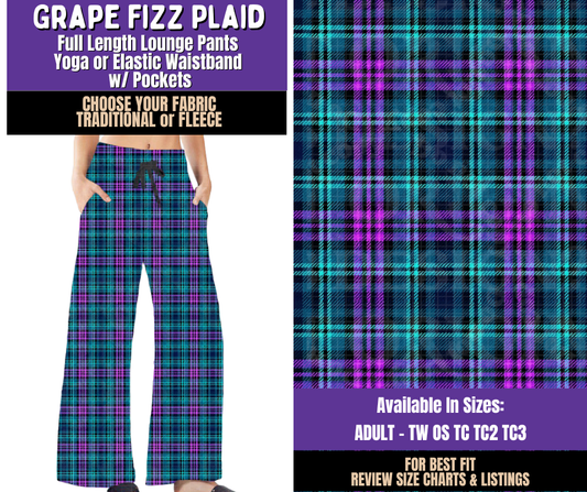 Preorder! Closes 8/5. ETA Nov. Grape Fizz Plaid Lounge Pants Choose Fleece or Traditional