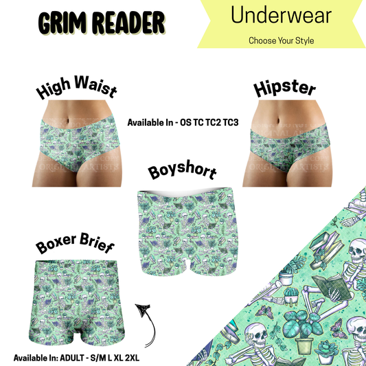 Preorder! Closes 5/14. ETA August. Grim Reader Hipster, High Waist, & Boyshort Underwear & Boxer Briefs