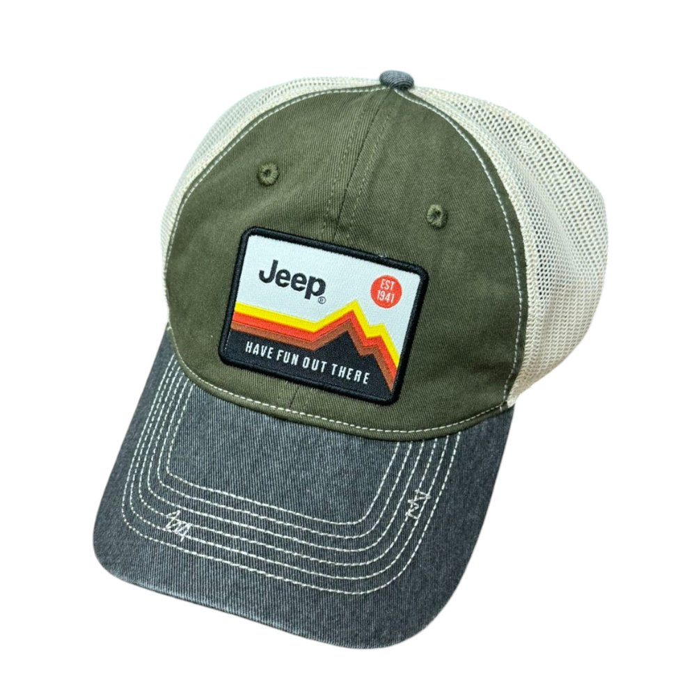 Hat - Jeep Have Fun Out There Patch Garment Washed Trucker