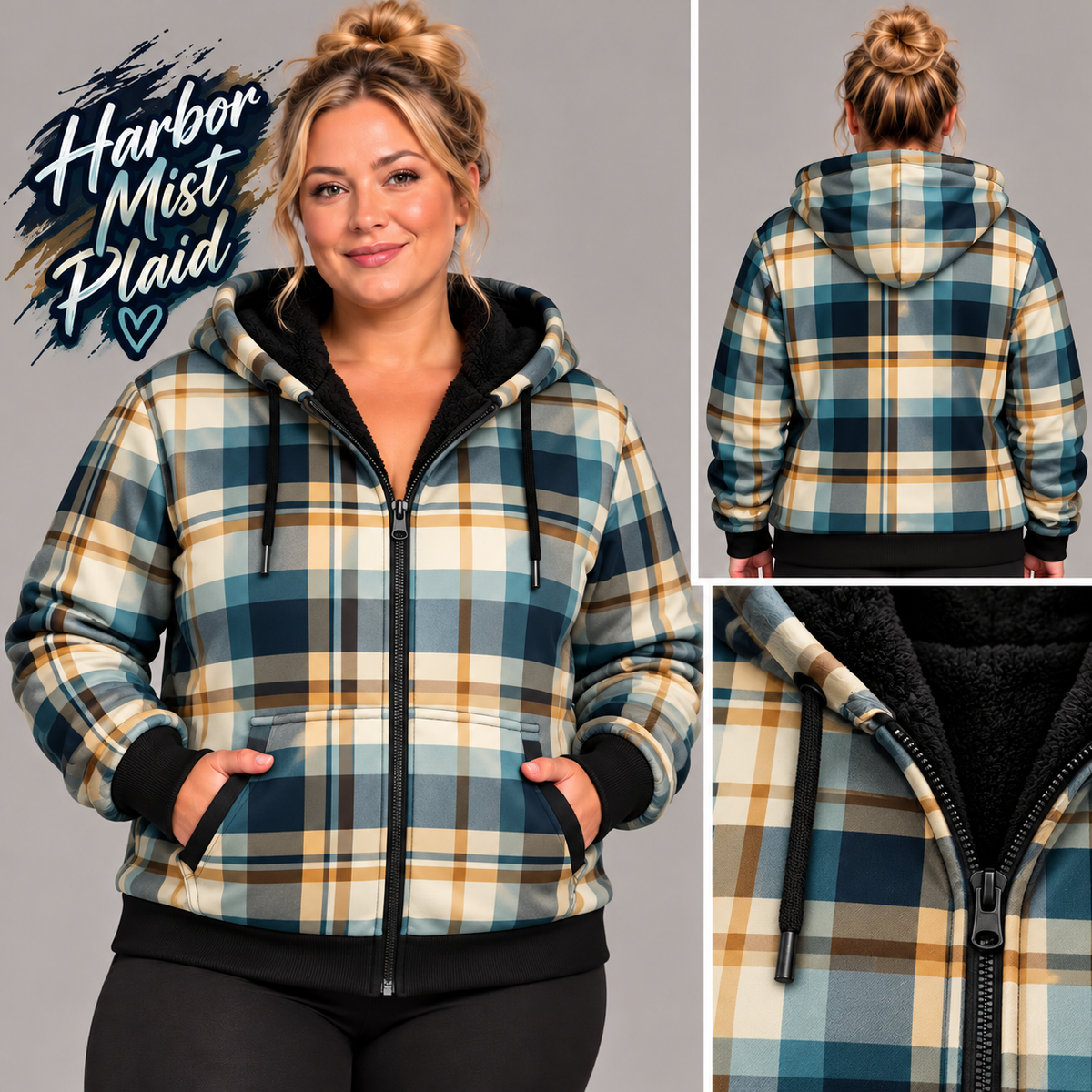 Harbor Mist Plaid-FLEECE LINED HOODED JACKET-PREORDER CLOSING 11/9, ETA LATE JAN.
