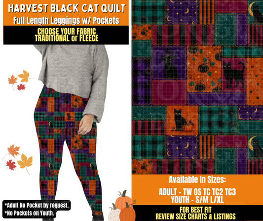 Preorder! Closes 7/16. ETA Oct. Harvest Black Cat Quilt Leggings Choose Fleece or Traditional