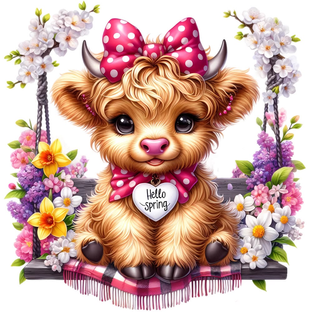 Hello Spring Baby Highland Cow