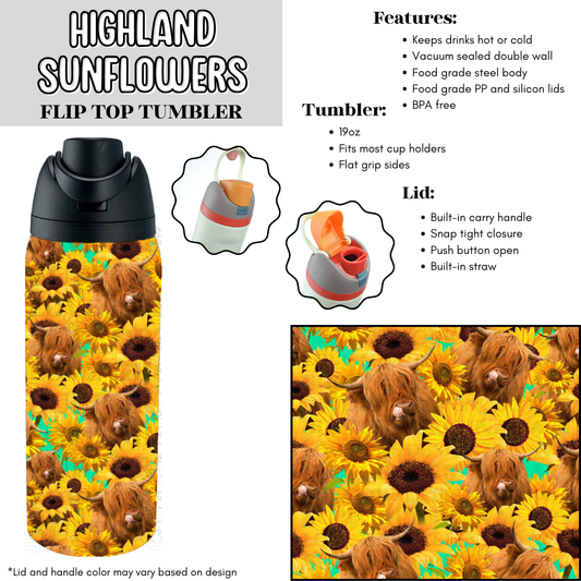 Preorder! Closes 6/2. ETA Aug. Highland Sunflowers Flip Top Tumbler