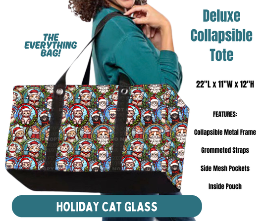 Preorder! Closes 8/13. ETA Nov. Holiday Cat Glass Collapsible Tote