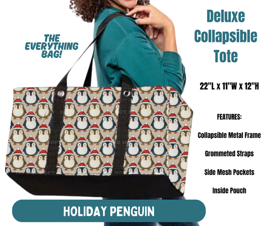 Preorder! Closes 8/13. ETA Nov. Holiday Penguin Collapsible Tote