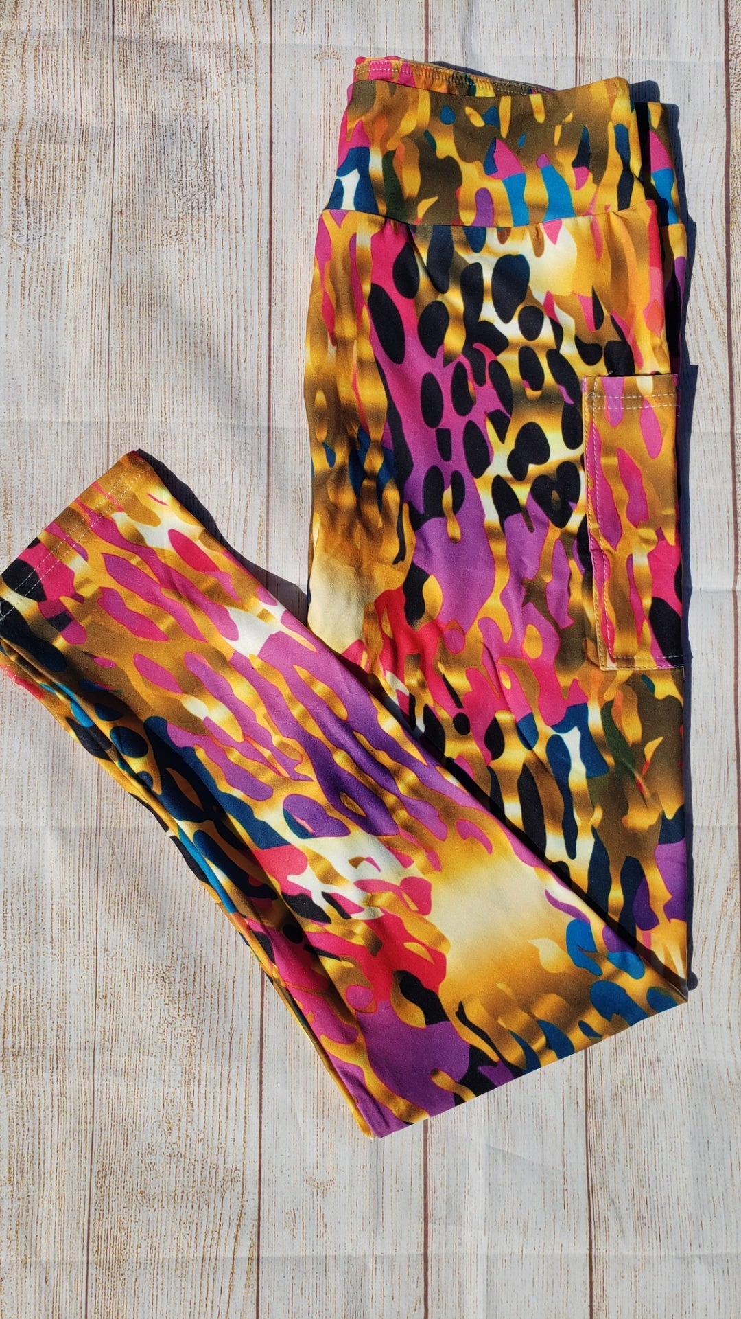 Gold Foil Rainbow Leopard leggings and skorts with pockets