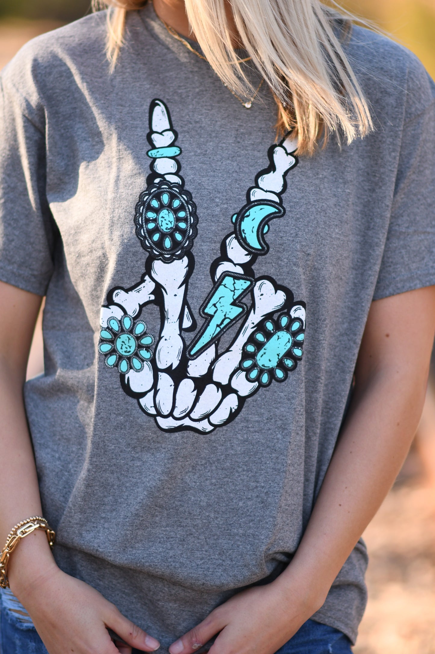 Western Skelly Peace Hand Graphic Tee