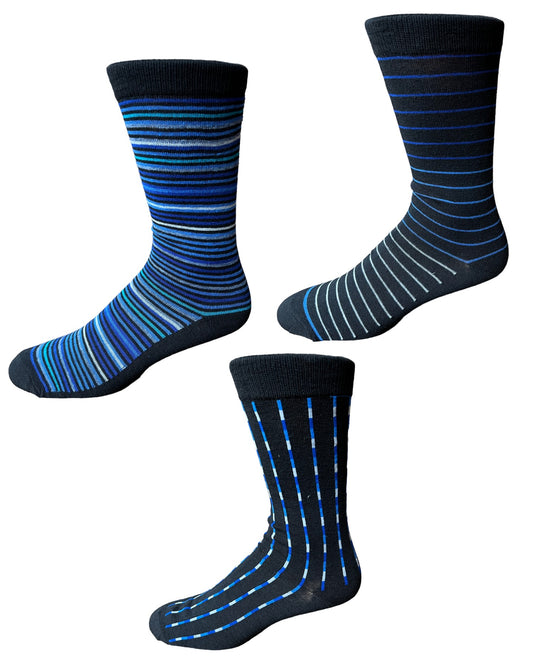 Stripes Assortment Fashion Socks in Black 3pr Pack