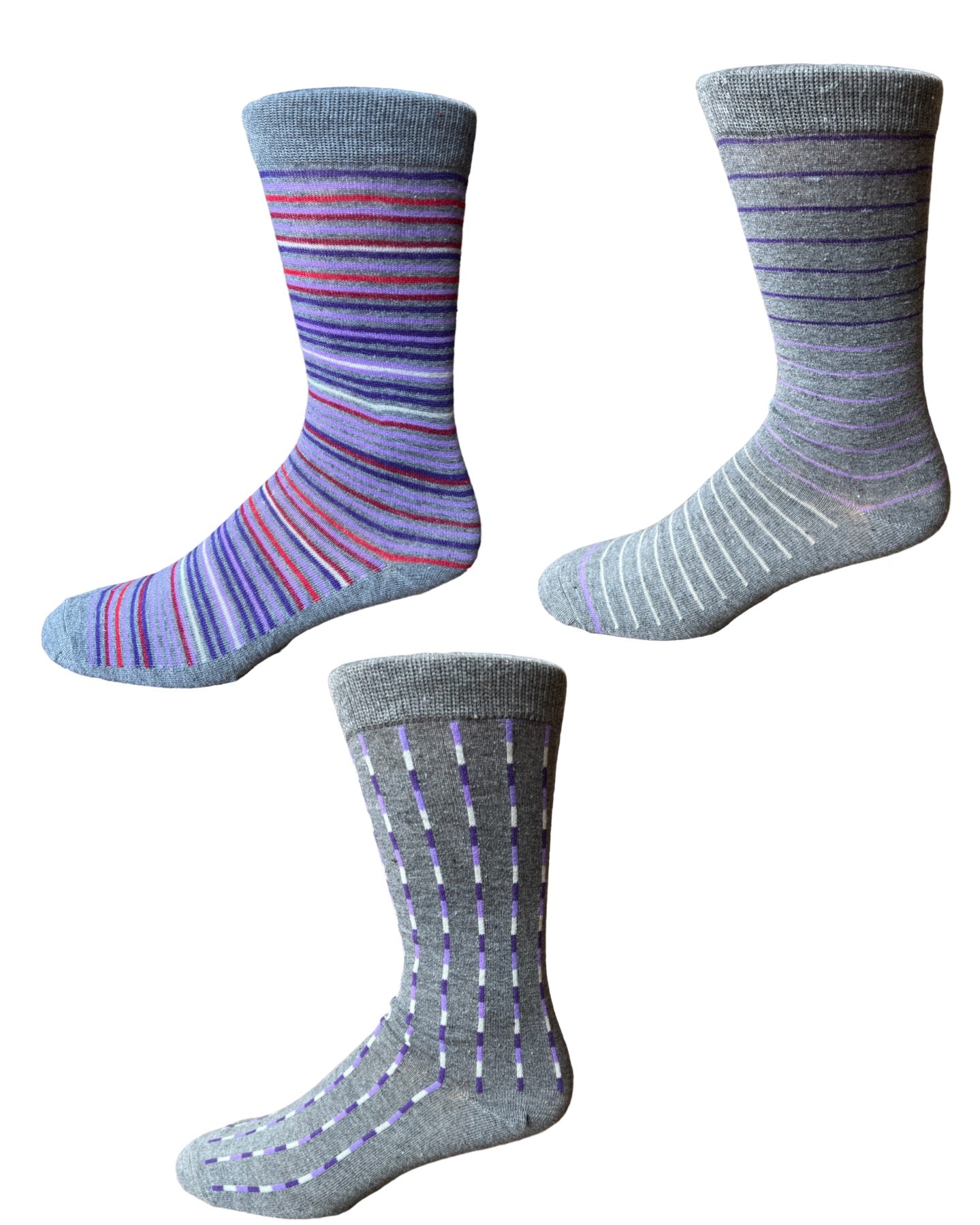 Stripes Assortment Fashion Socks in Grey 3pr Pack