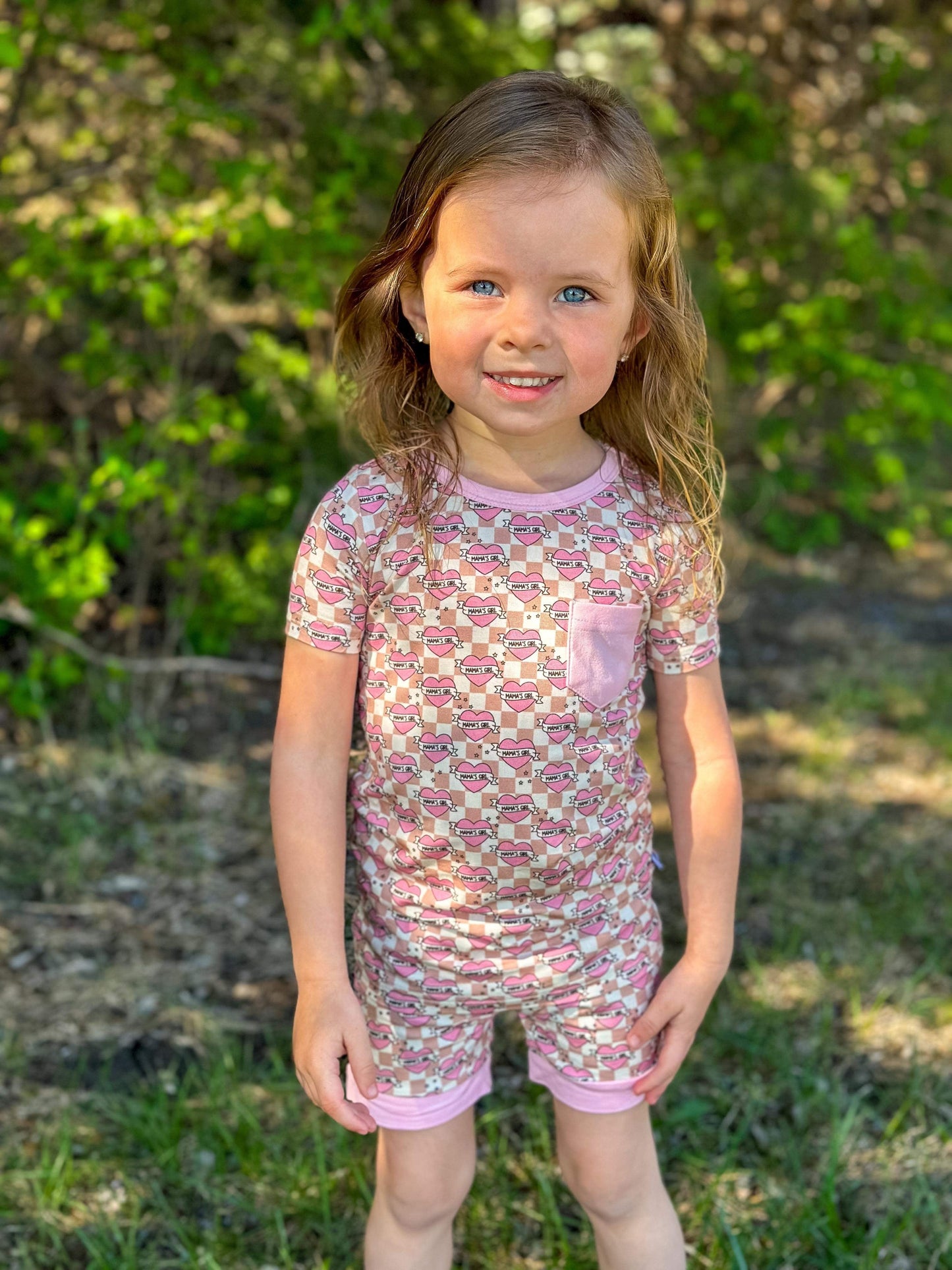 Checkered Mama's Girl Bamboo Short Set