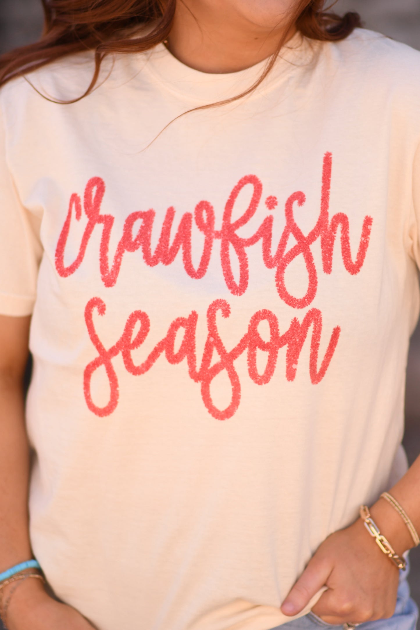 Crawfish Season Faux Tinsel graphic tee