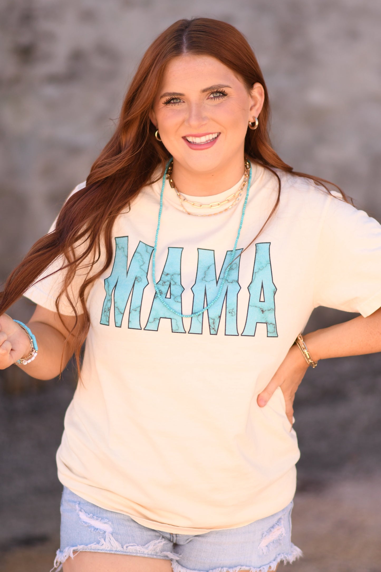 Mama Turquoise Marbled graphic tee