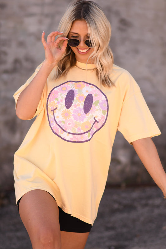 Spring Florals Smiley Face Graphic Tee