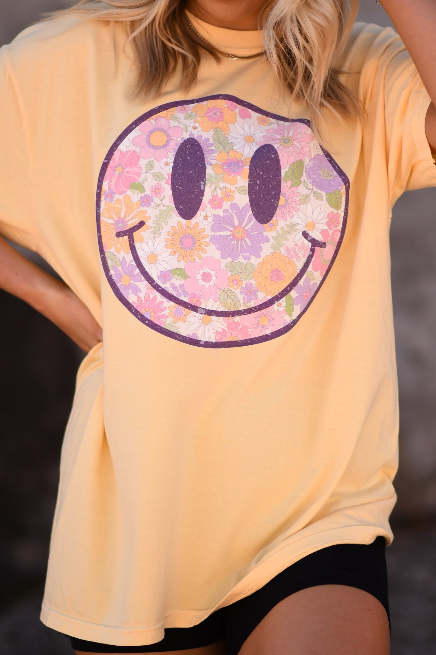 Spring Florals Smiley Face Graphic Tee