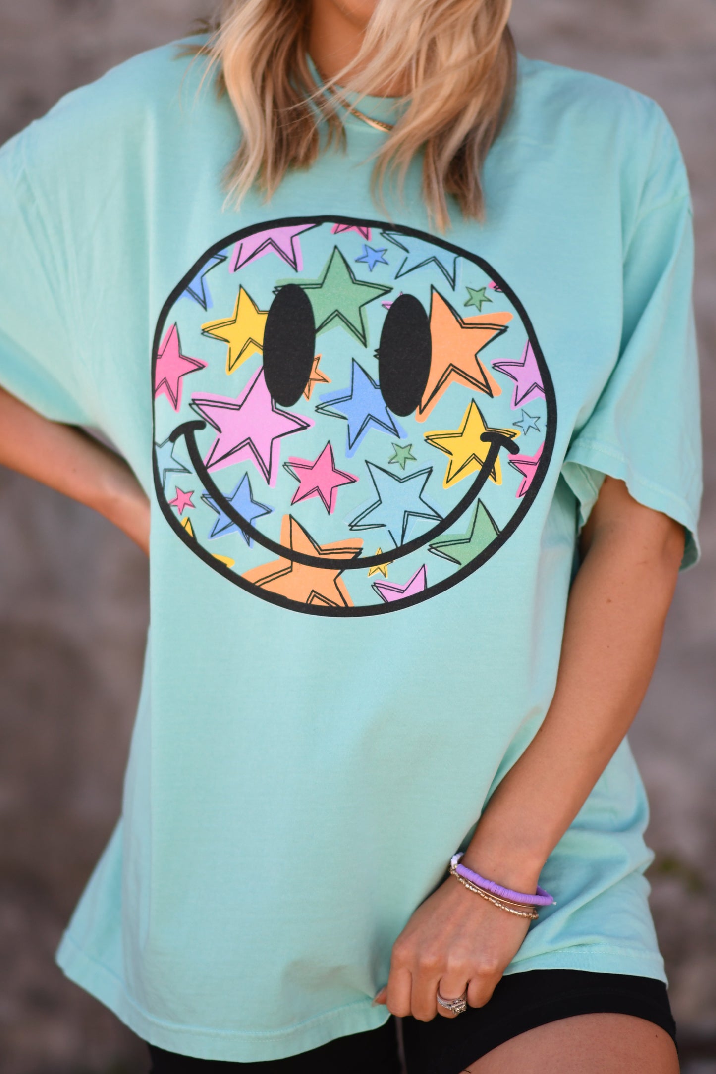Neon Star Smiley Graphic Tee