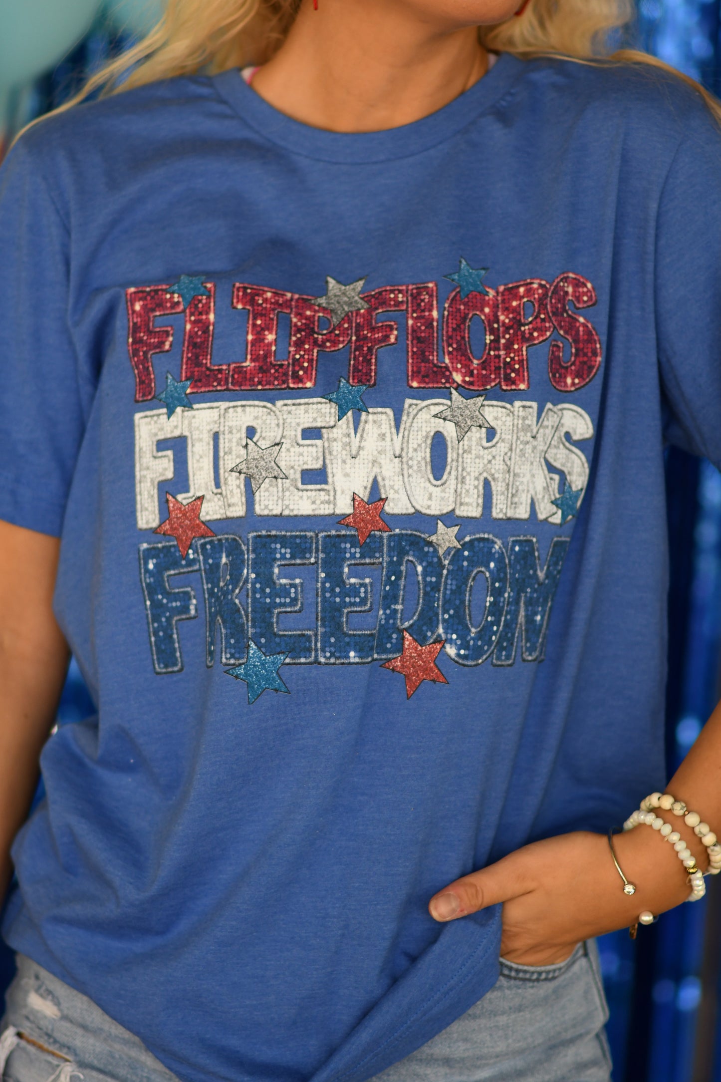 Flip Flops Fireworks Freedom Faux Patch Tee