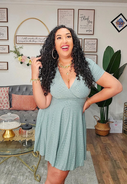 Eyelet Short Sleeve Mini Dress