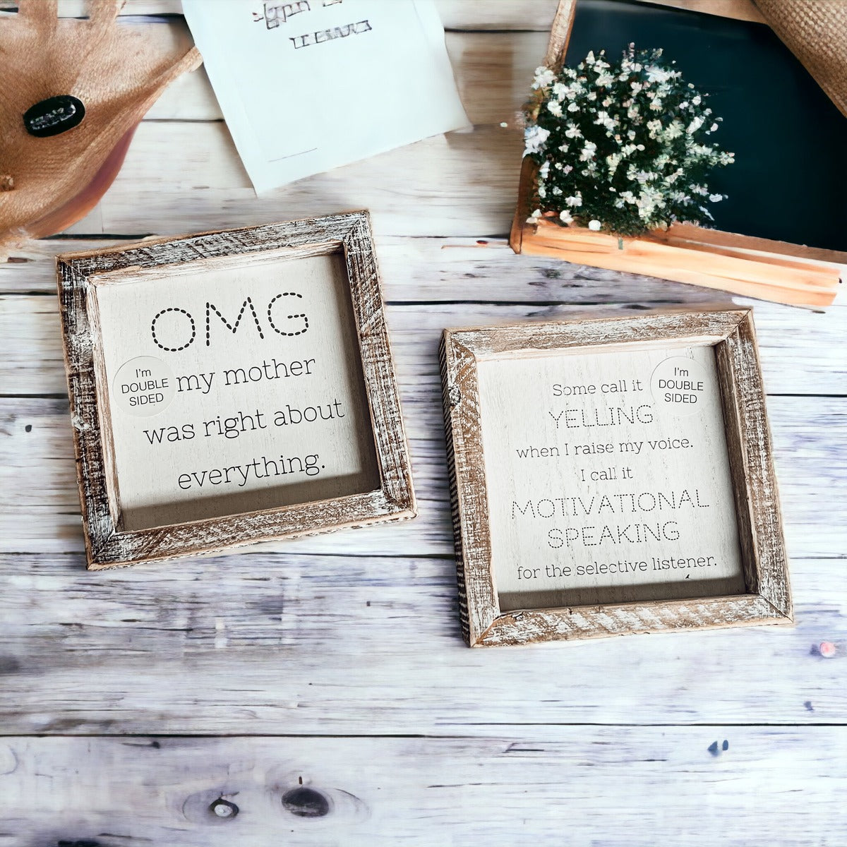 Funny Double Sided 6 Inch Wooden Mom Sign Desk Plaque Home Decor Gift For Mother