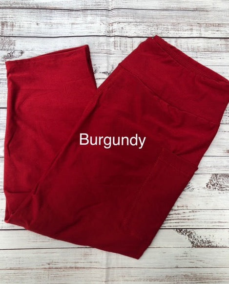 Burgundy Leggings, capris, and shorts with pockets