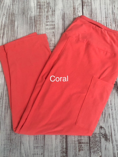 Coral capri leggings and shorts with pockets