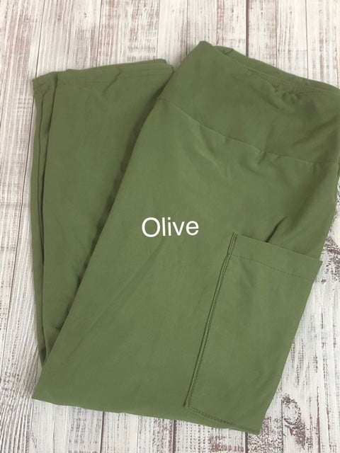 Olive Green Leggings, capris and shorts with pockets