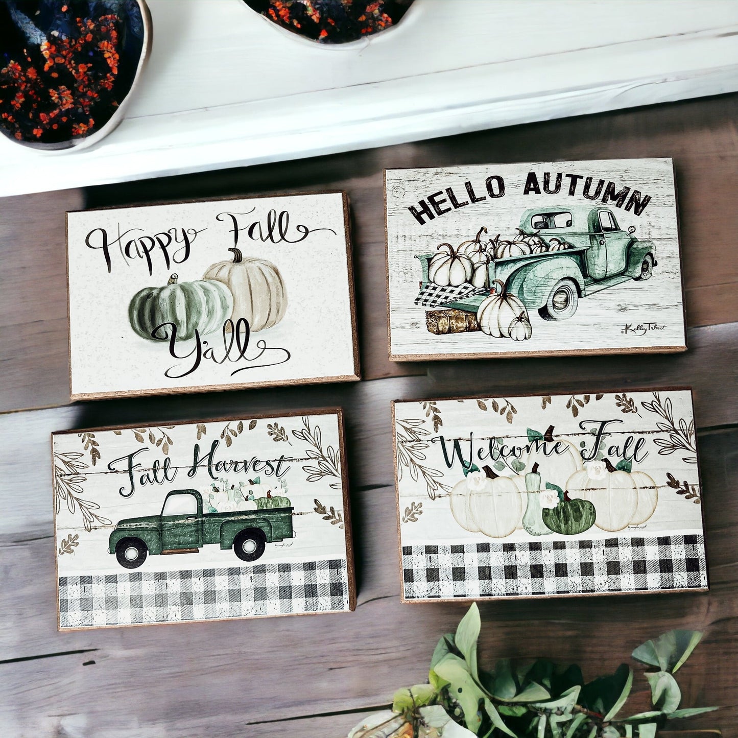Fall Welcome Wooden Sign 6x4x1 Handmade Tiered Tray Shelf Mantel Decor