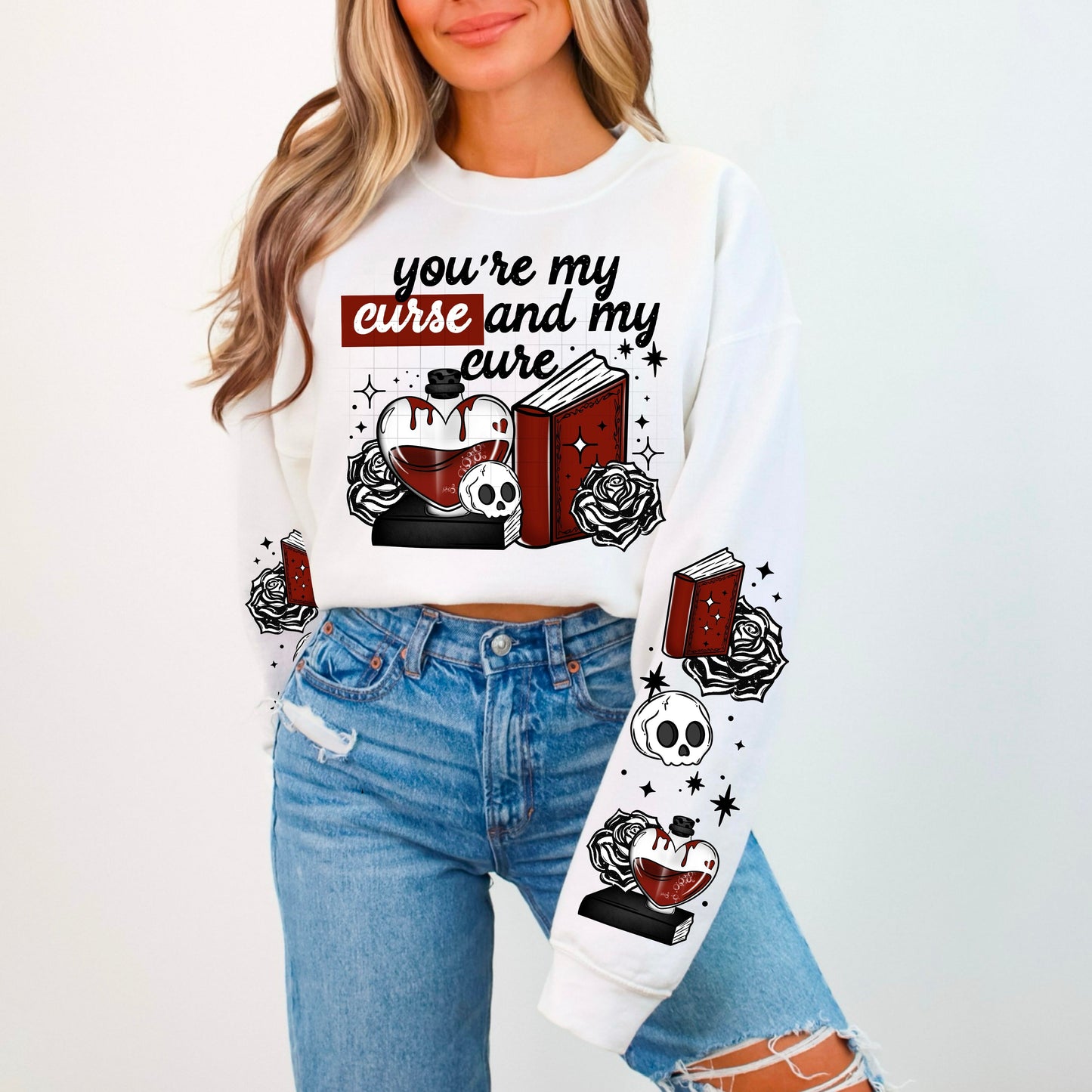 YOU'RE MY CURSE AND MY CURE SWEATSHIRT W/ SLEEVE PRINT