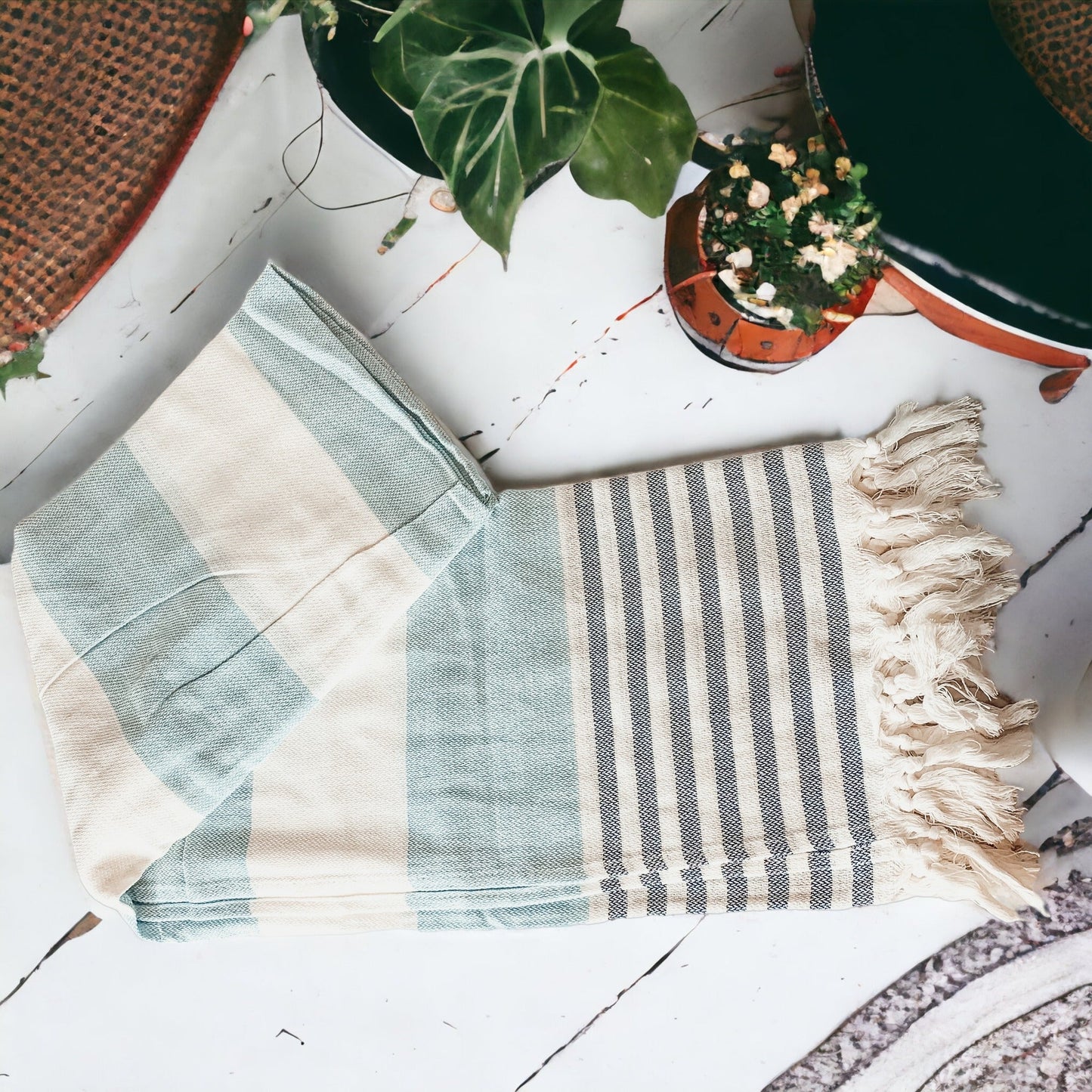 Mediterranean Cotton Bath Towel 180GSM Lightweight Gray Blue Summer