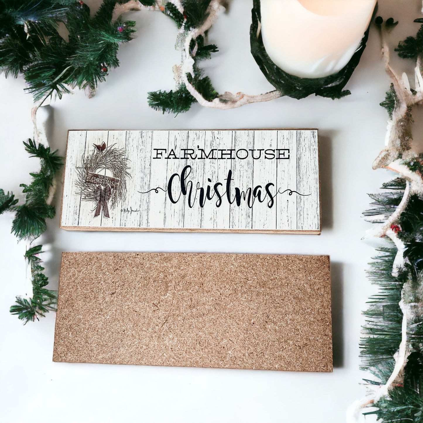 Farmhouse Christmas Sign Wooden Rustic Holiday Decor Minimalist Neutral 10x4
