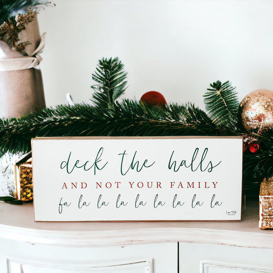 Deck The Halls Funny Christmas Wood Sign Handmade Tabletop Mantel Shelf Decor 10x4x1 Red Green