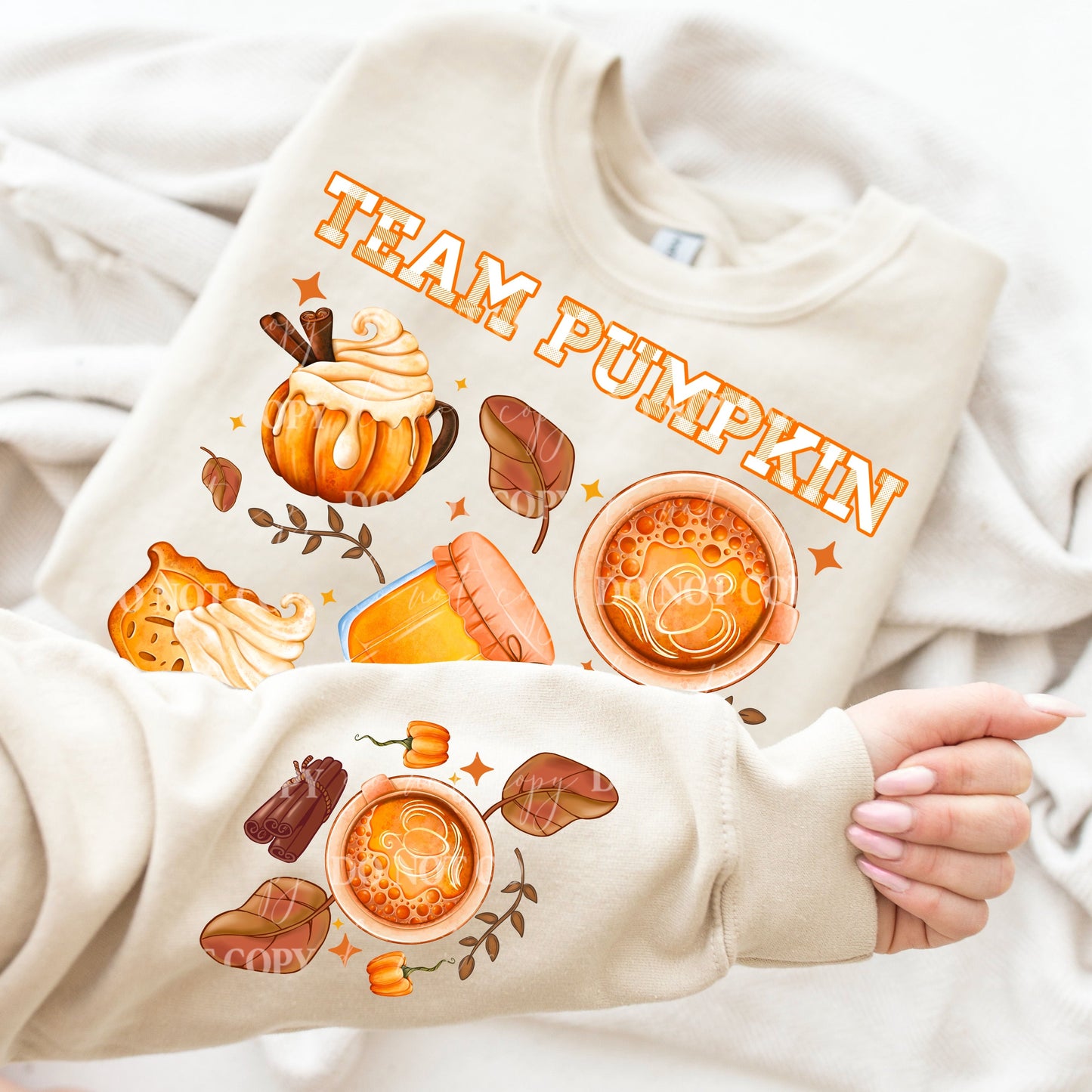 TEAM PUMPKIN- CREWNECK SWEATSHIRT  W/ SLEEVE PRINT